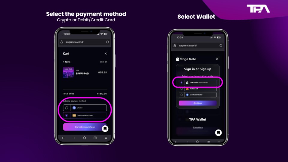 Select Payment Method Crypto or Credit card