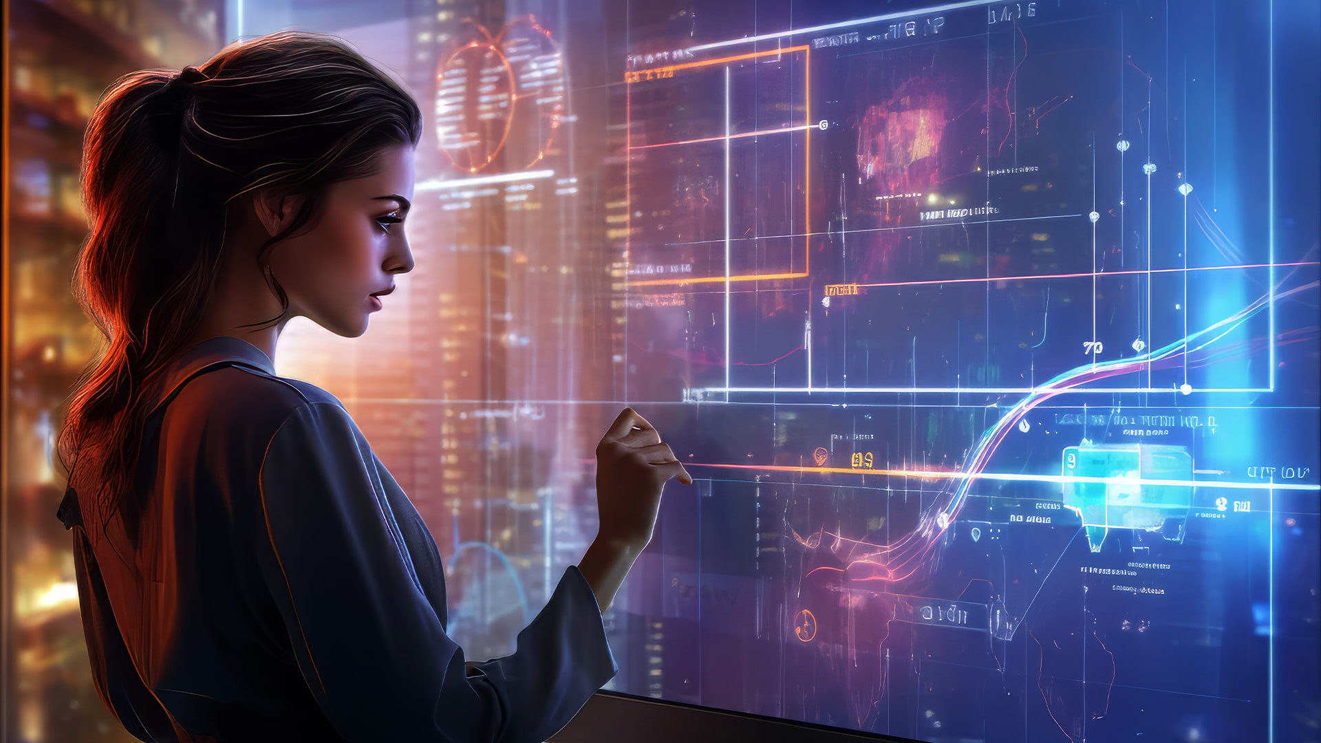 A Woman interacting with Spatial Computing Technology